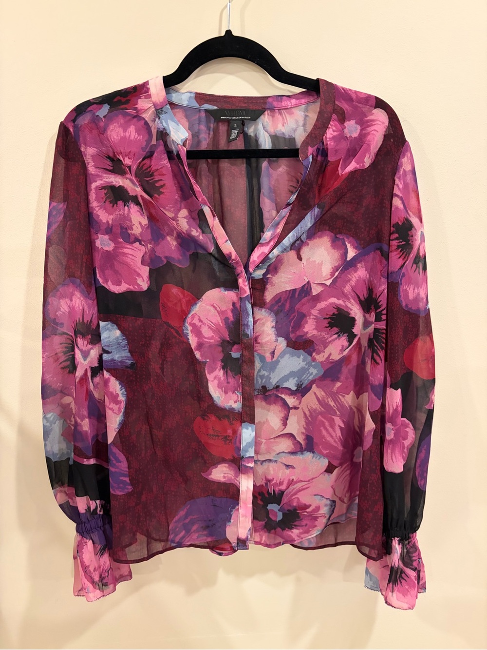 WHBM Floral Sheer Button-Front Blouse Size L